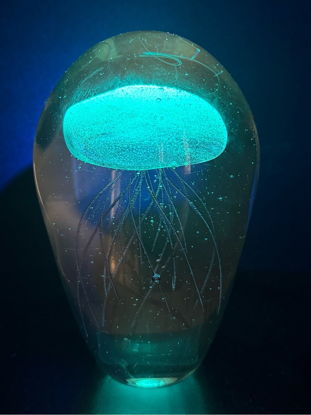 UV Reactive Glass Jellyfish Paperweight - Pink/Purple Art Décor - Heavy